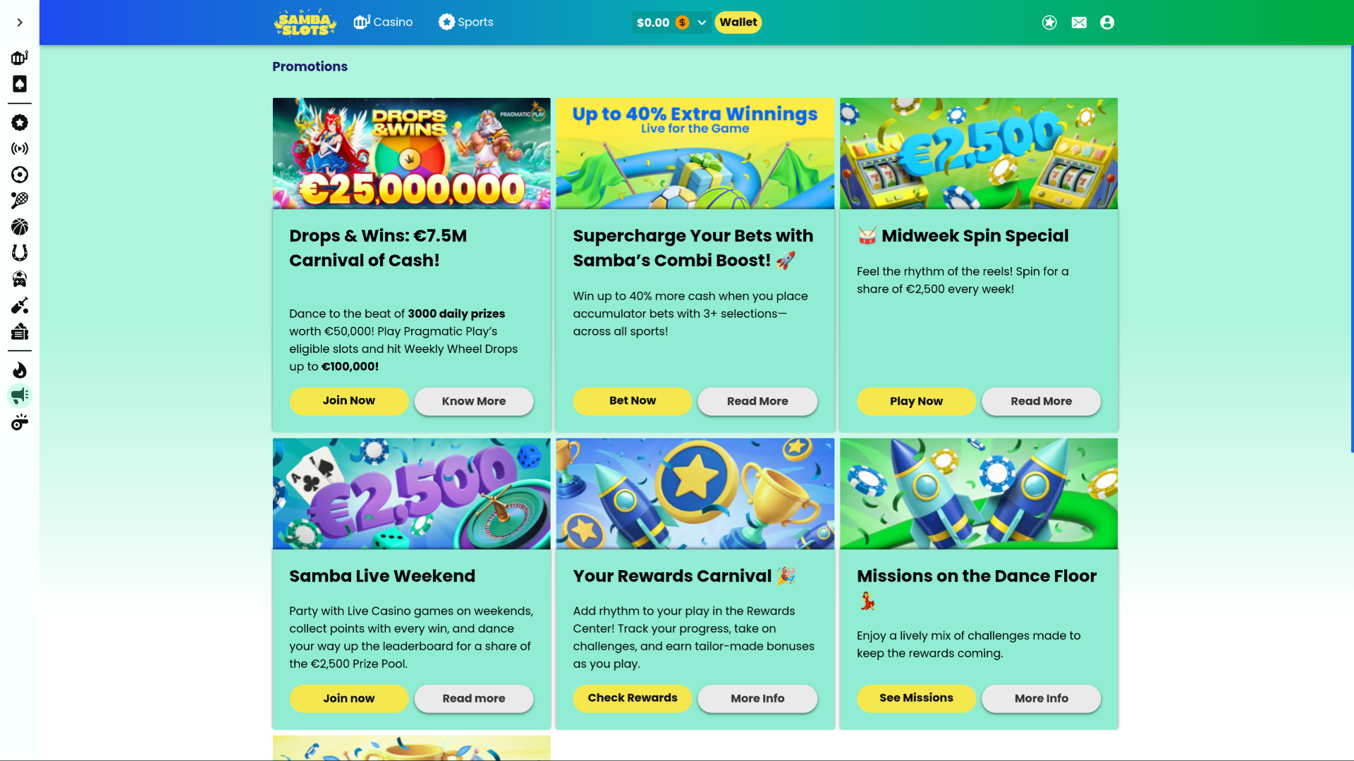 Samba Slots Casino Desktop Promotions