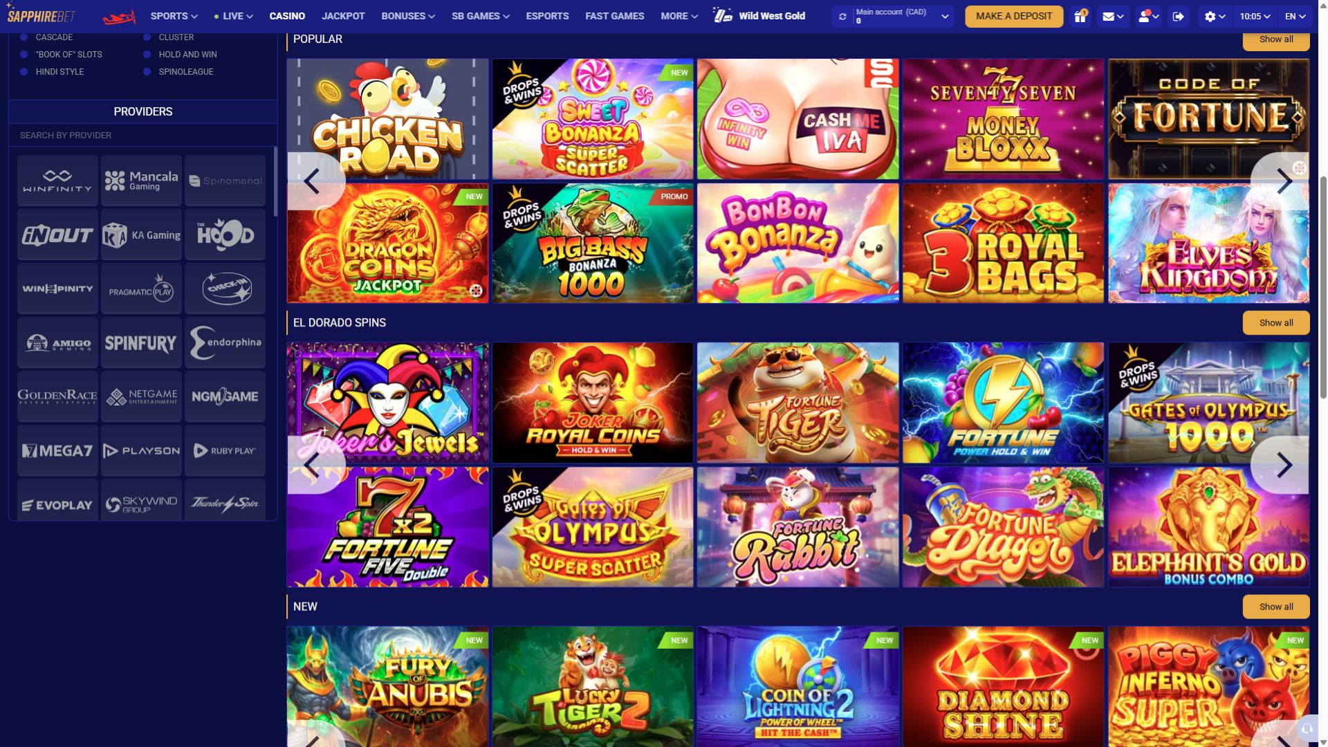 Desarrolladores de juegos de escritorio de SapphireBet Casino