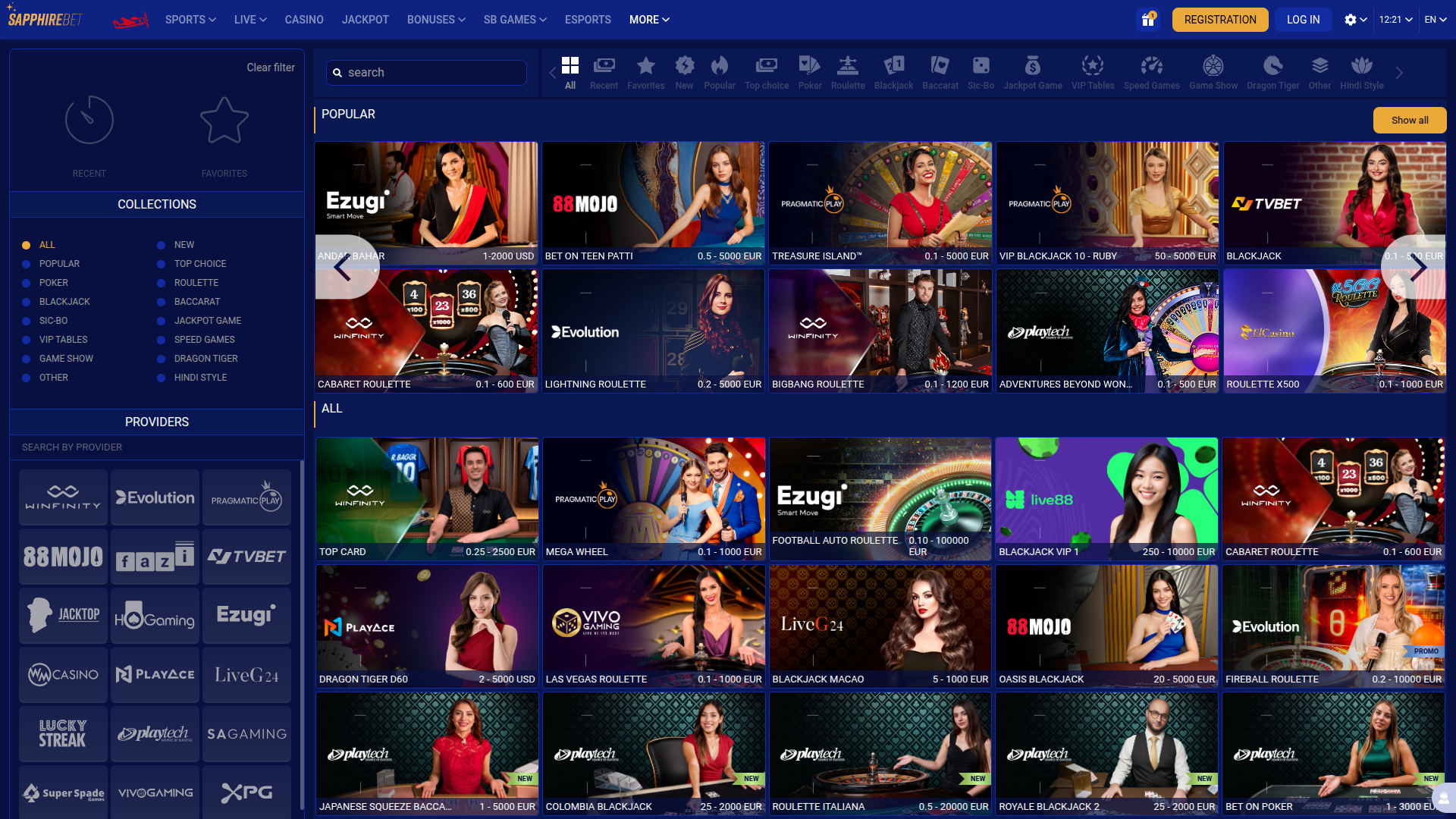 SapphireBet Casino Desktop Live Dealer