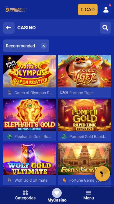 Juegos móviles de SapphireBet Casino