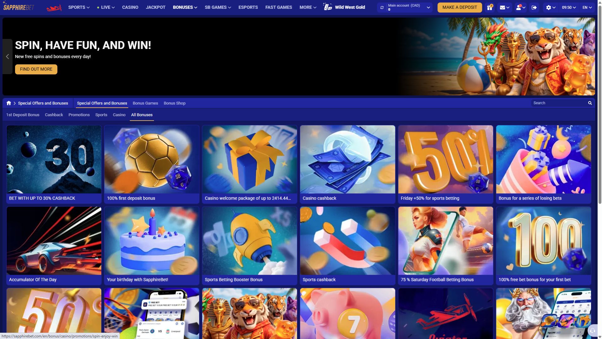 Promociones de escritorio de SapphireBet Casino