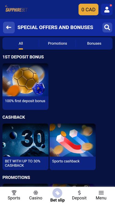 Promociones móviles de SapphireBet Casino