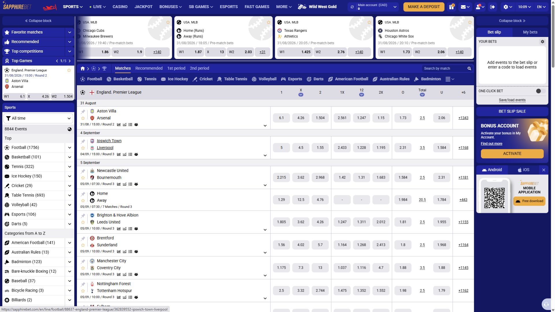 Deportes de escritorio de SapphireBet Casino