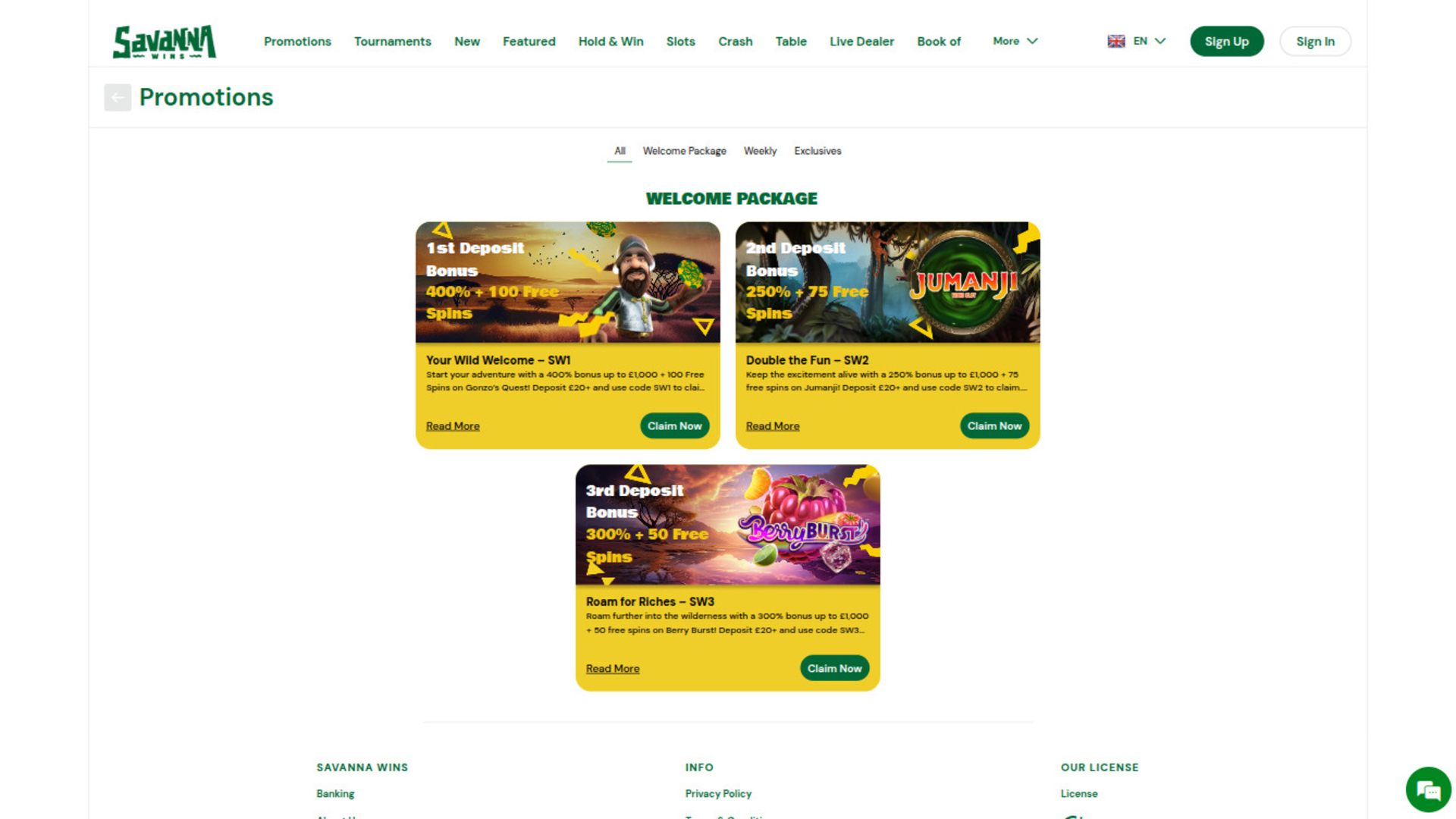 Promotions de bureau de Savanna Wins Casino