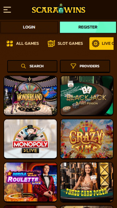ScaraWins Live Dealer Mobile