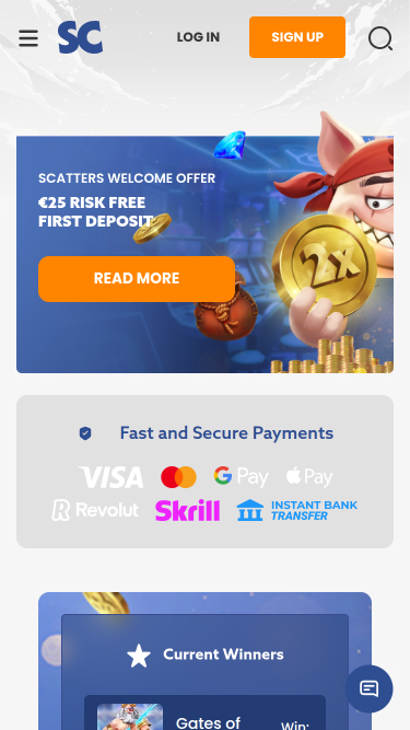 Page d'accueil mobile de Scatters