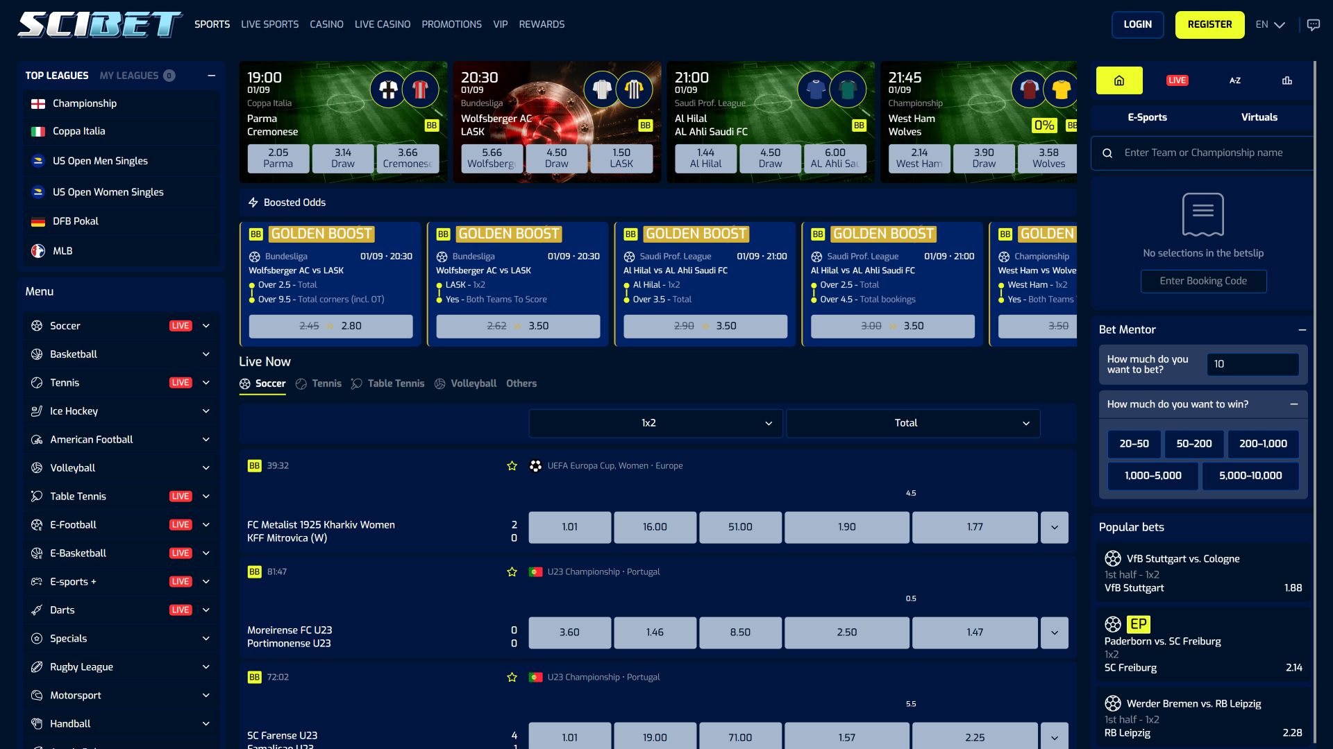 Scibet Casino Desktop Sportwetten
