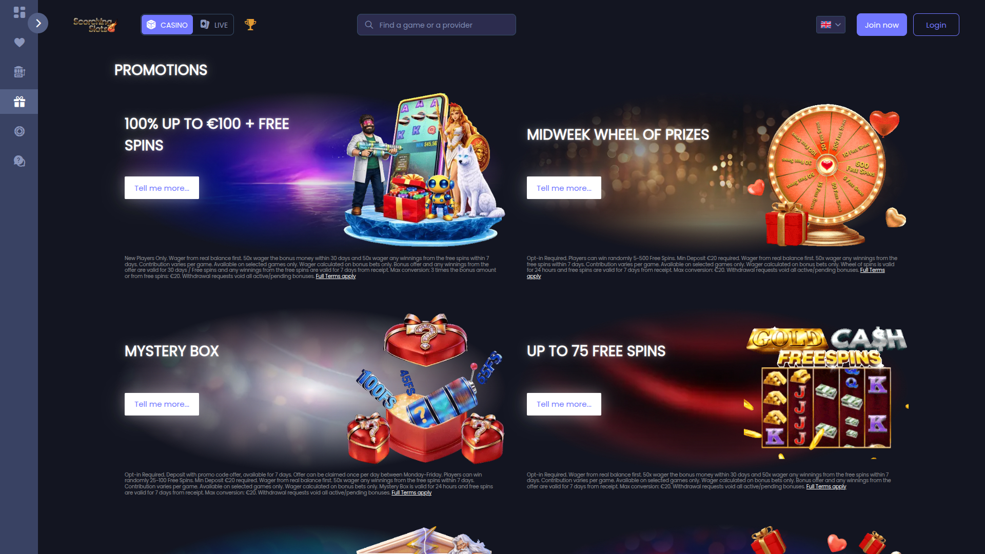 Promozioni desktop del casinò Scorching Slots