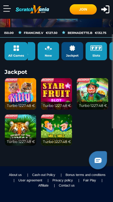 Jackpot mobile du casino ScratchMania