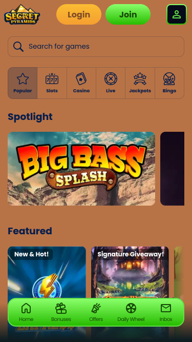 Juegos móviles del casino Secret Pyramids