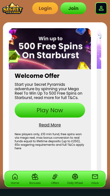 Promociones móviles del Casino Secret Pyramids