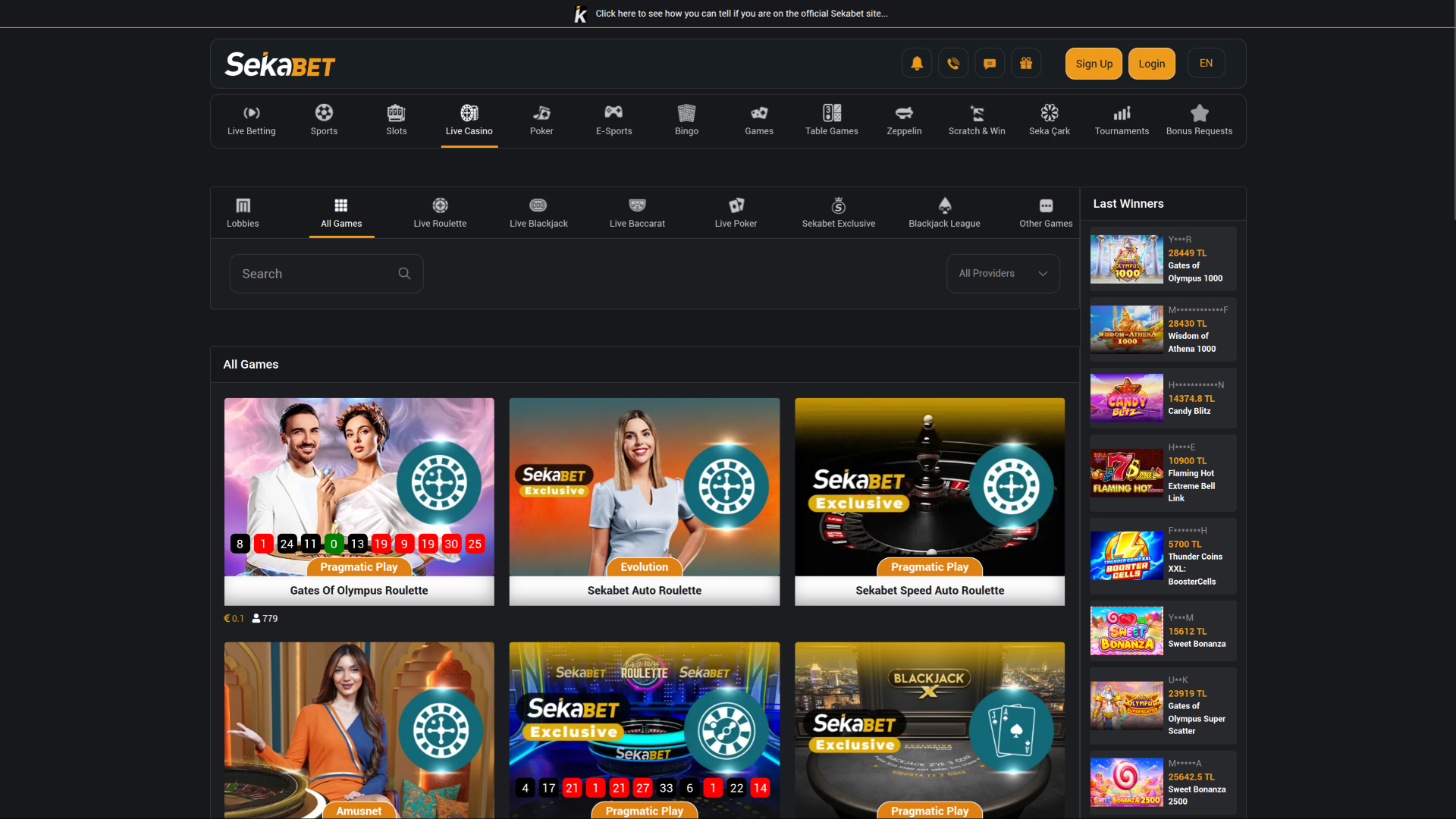 Sekabet Casino Desktop Live Dealer