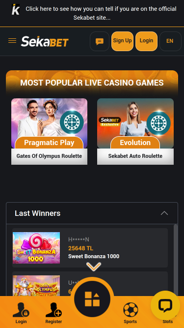 Sekabet Casino Mobile-Homepage