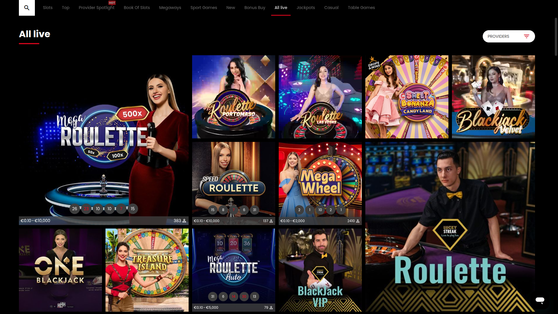 Casino SELECT.bet pour ordinateur avec croupier en direct