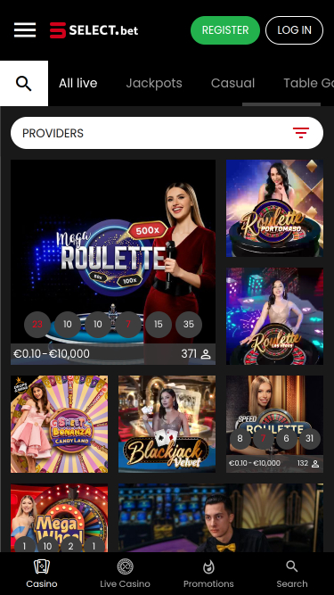 Casino mobile SELECT.bet avec croupier en direct