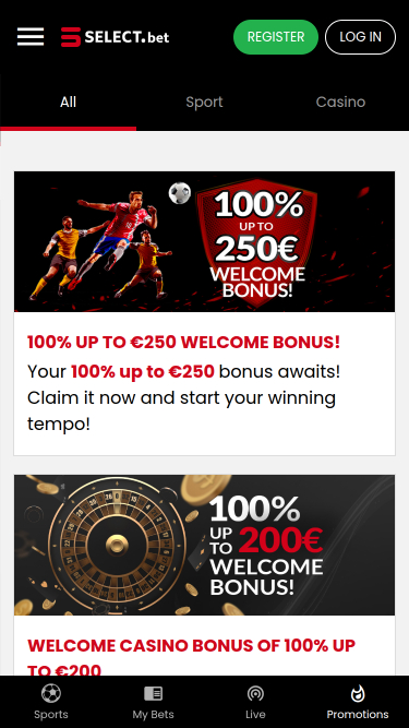 Promotions mobiles du casino SELECT.bet