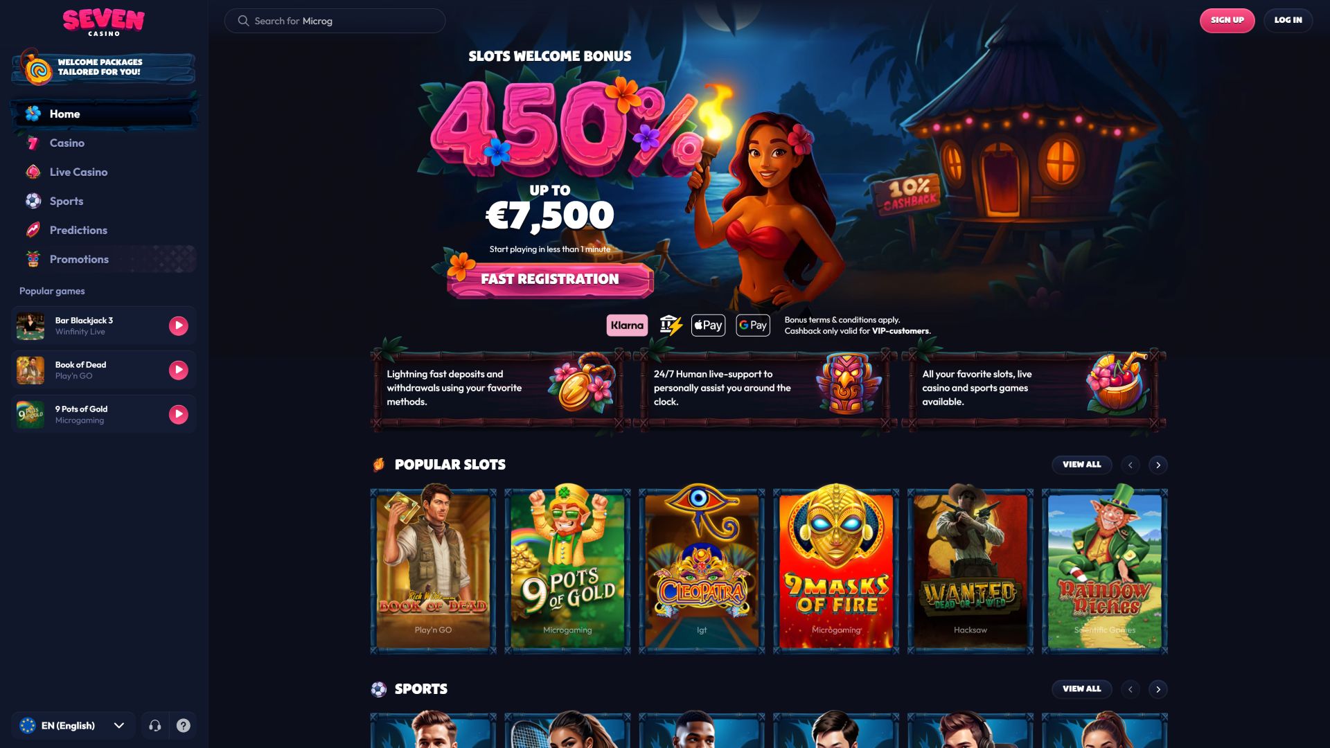 Главная страница Seven Casino для настольных компьютеров