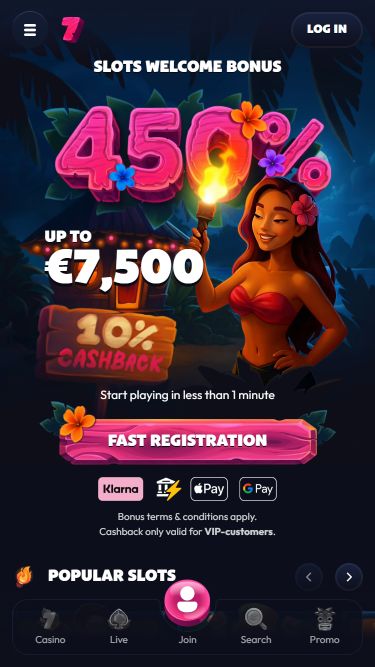 Домашняя страница мобильного приложения Seven Casino