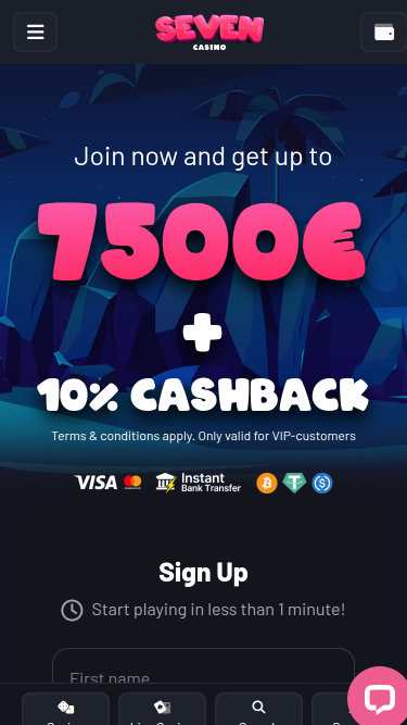 Seven Casino Mobile Homepage