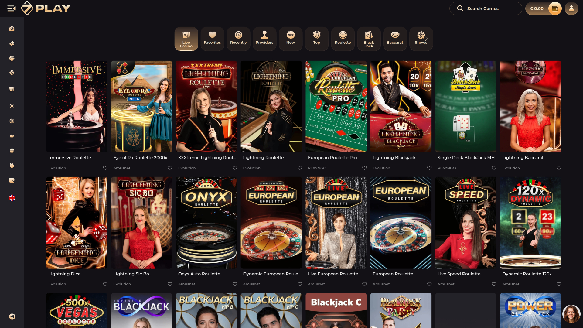 Sevenplay Casino Desktop Live dealer