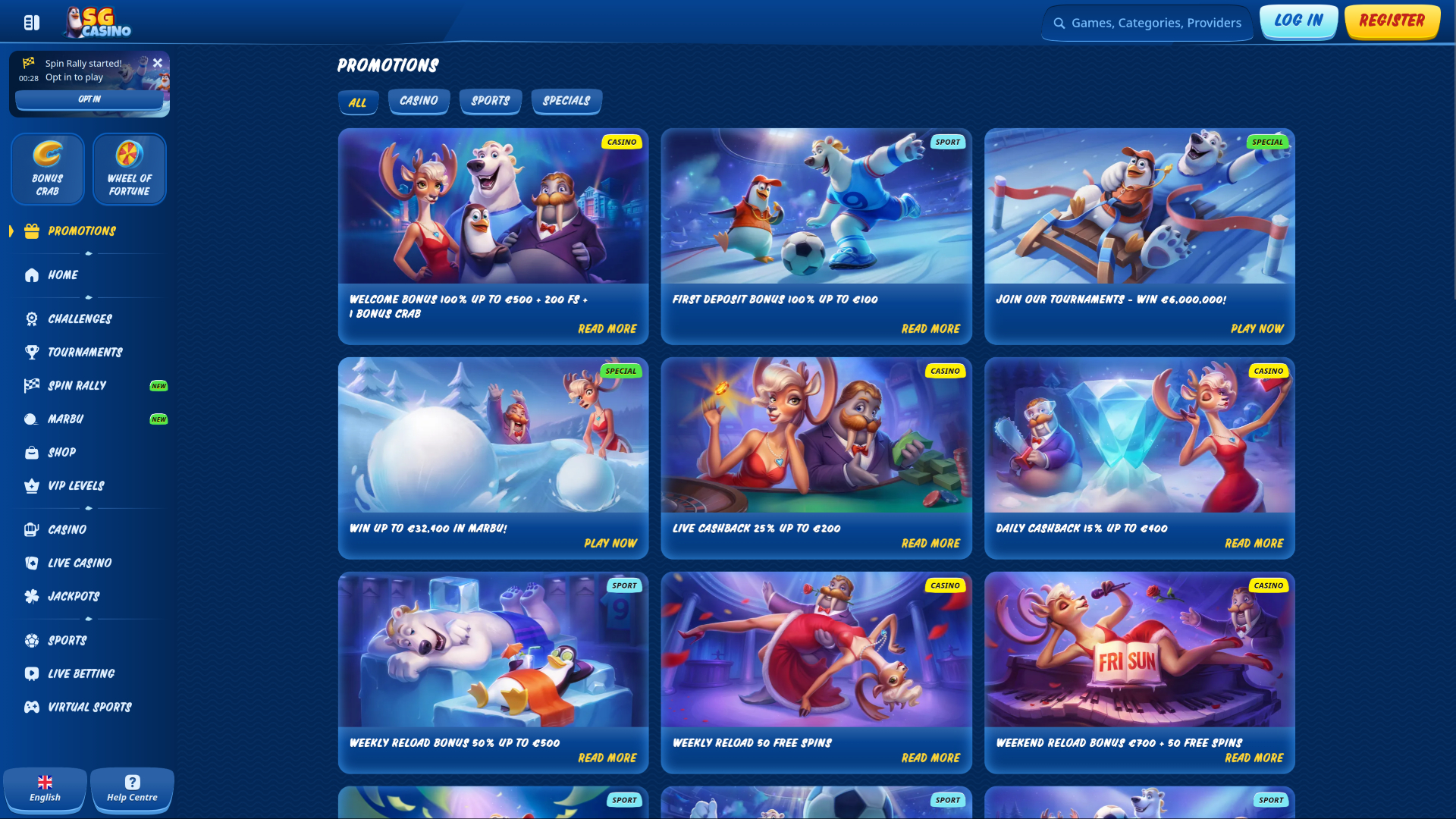 Promotions sur ordinateur de bureau du casino SG