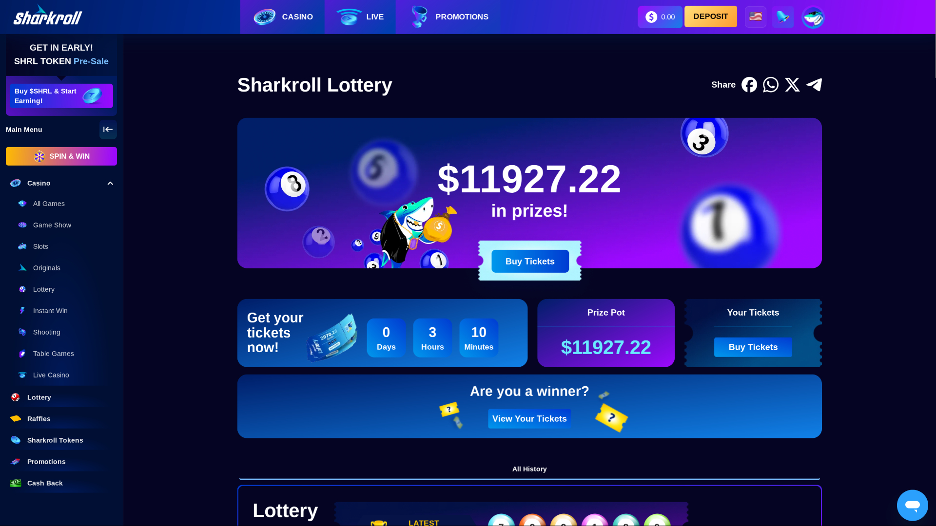 Sharkroll Casino Desktop Lottery