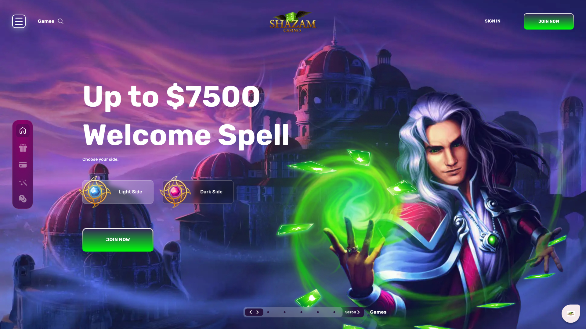 Page d'accueil de Shazam Casino pour ordinateur