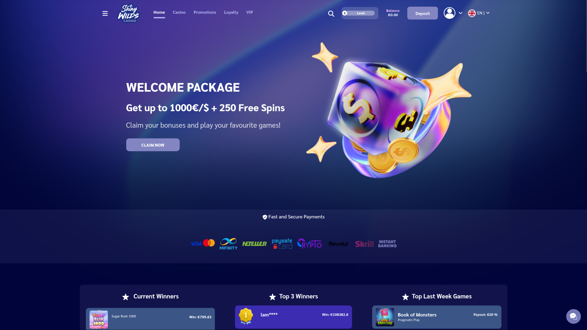 Shiny Wilds Casino Desktop-Startseite