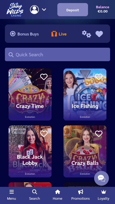 Shiny Wilds Casino Mobile Live-Dealer