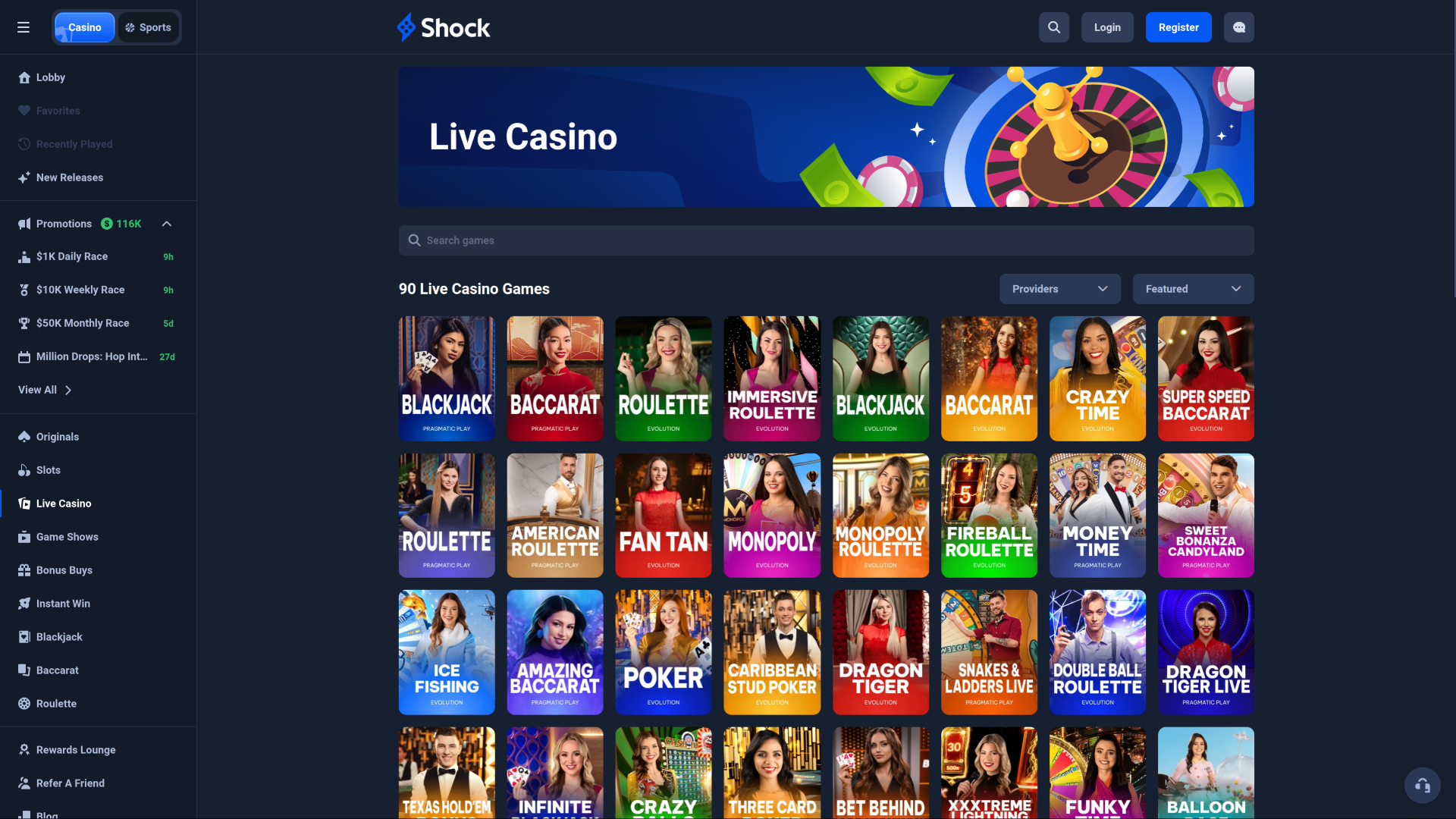 Shock Casino Живой Дилер Десктоп