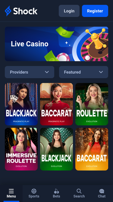 Shock Casino Живой Дилер Мобильная версия