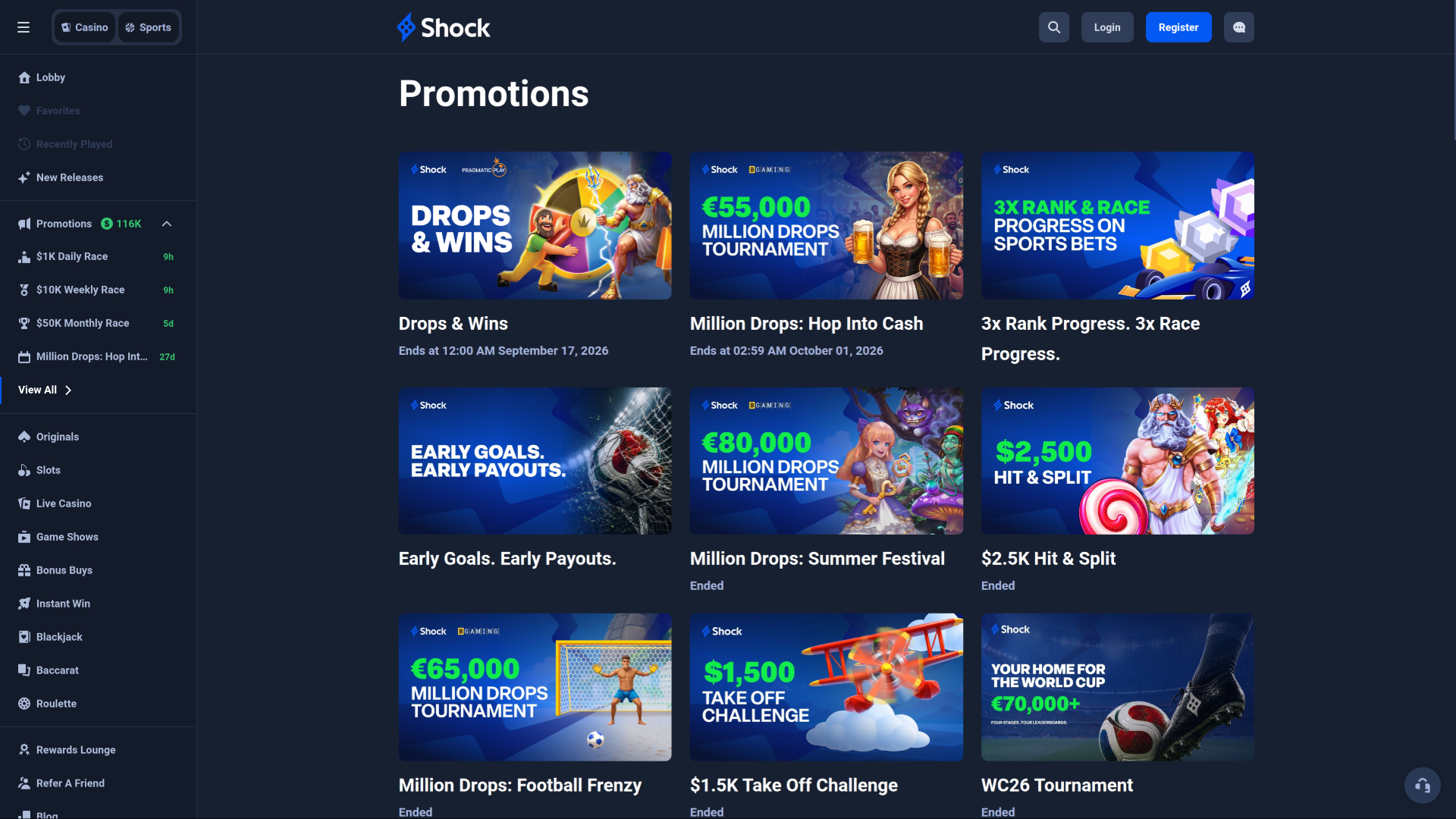 Акции Shock Casino для настольных компьютеров