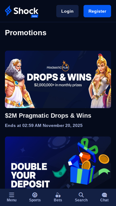 Capture d'écran des promotions de Shock Casino pour mobile