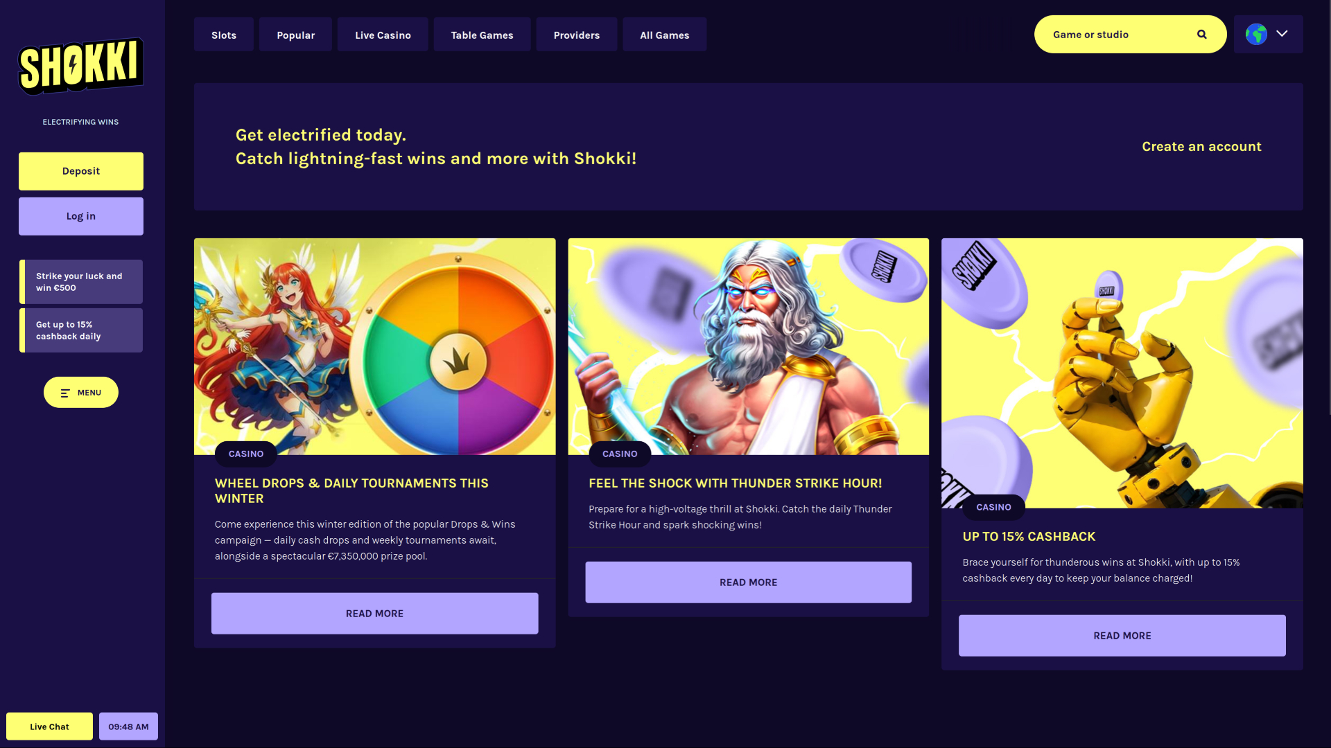 Promozioni desktop di Shock Casino