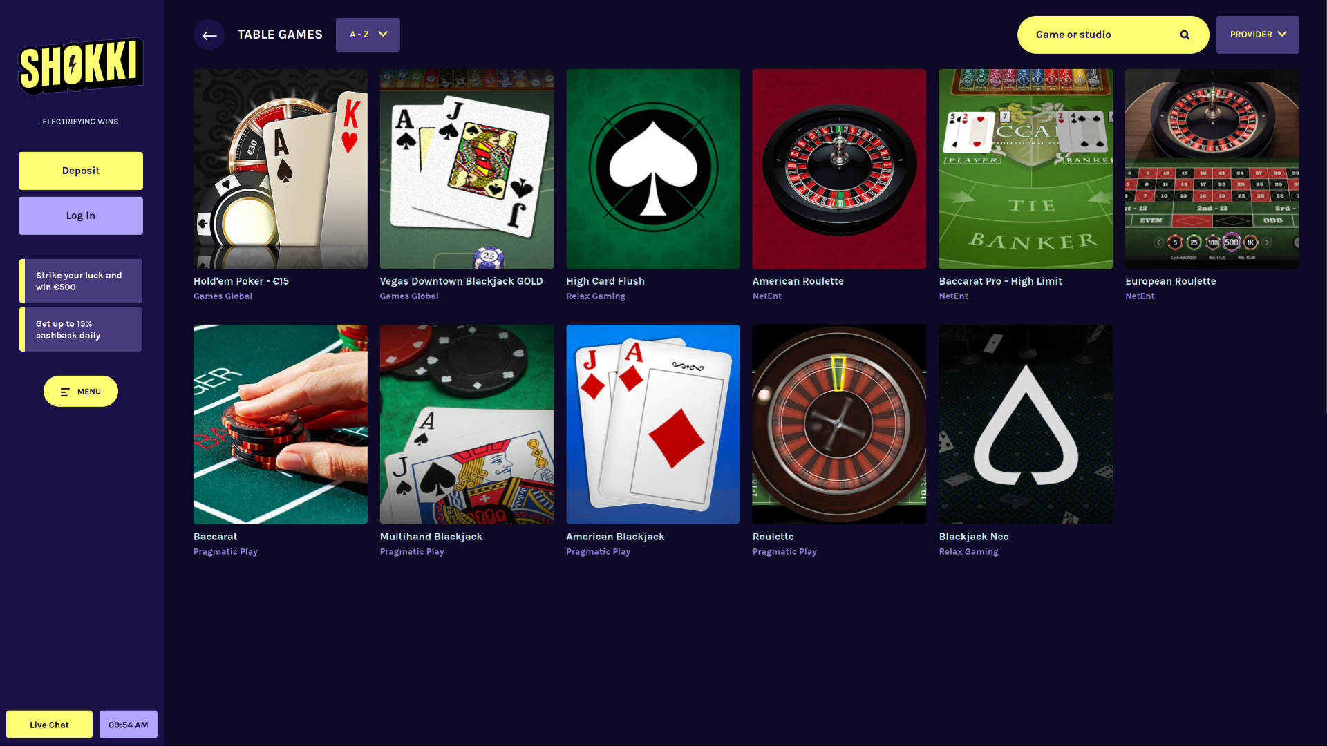 Giochi da tavolo desktop del casinò Shokki