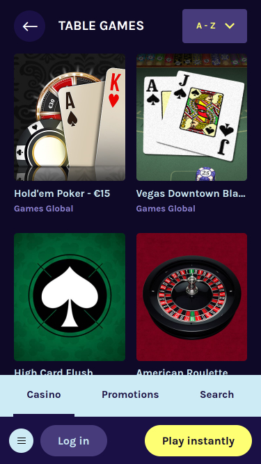 Giochi da tavolo per dispositivi mobili di Shokki Casino