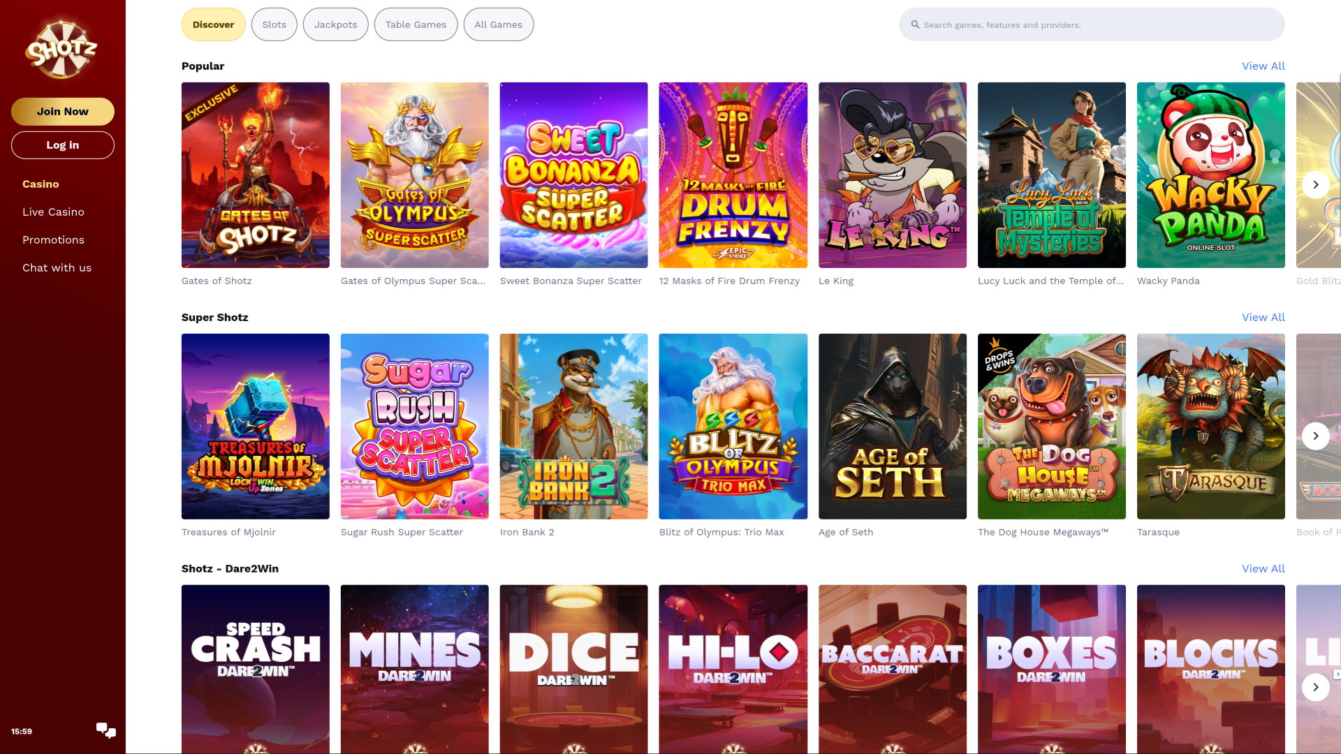 Jeux de casino Shotz sur ordinateur