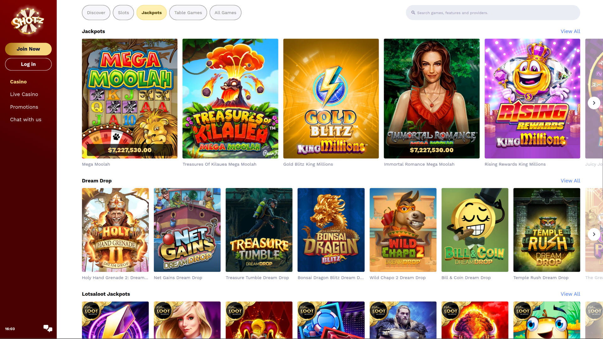 Jackpot du casino Shotz sur ordinateur