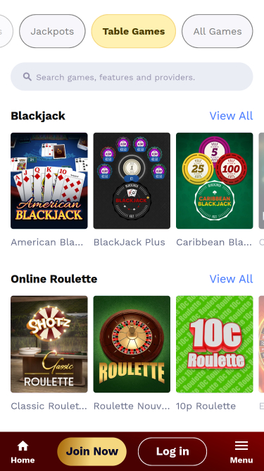 Jeux de table mobiles Shotz Casino