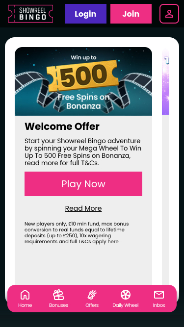 Promotions mobiles du casino Showreel Bingo