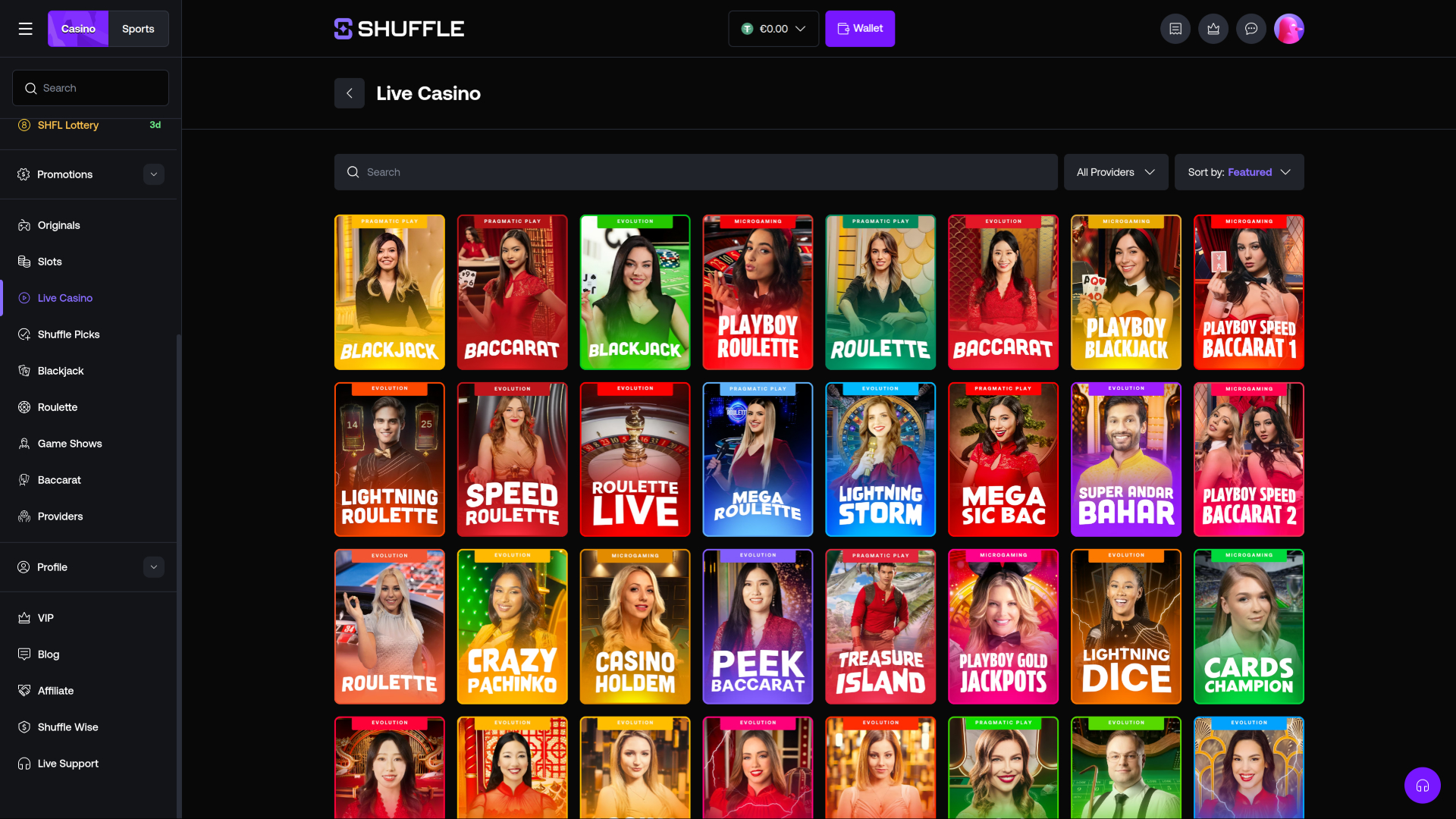 Shuffle Casino sur ordinateur avec croupier en direct