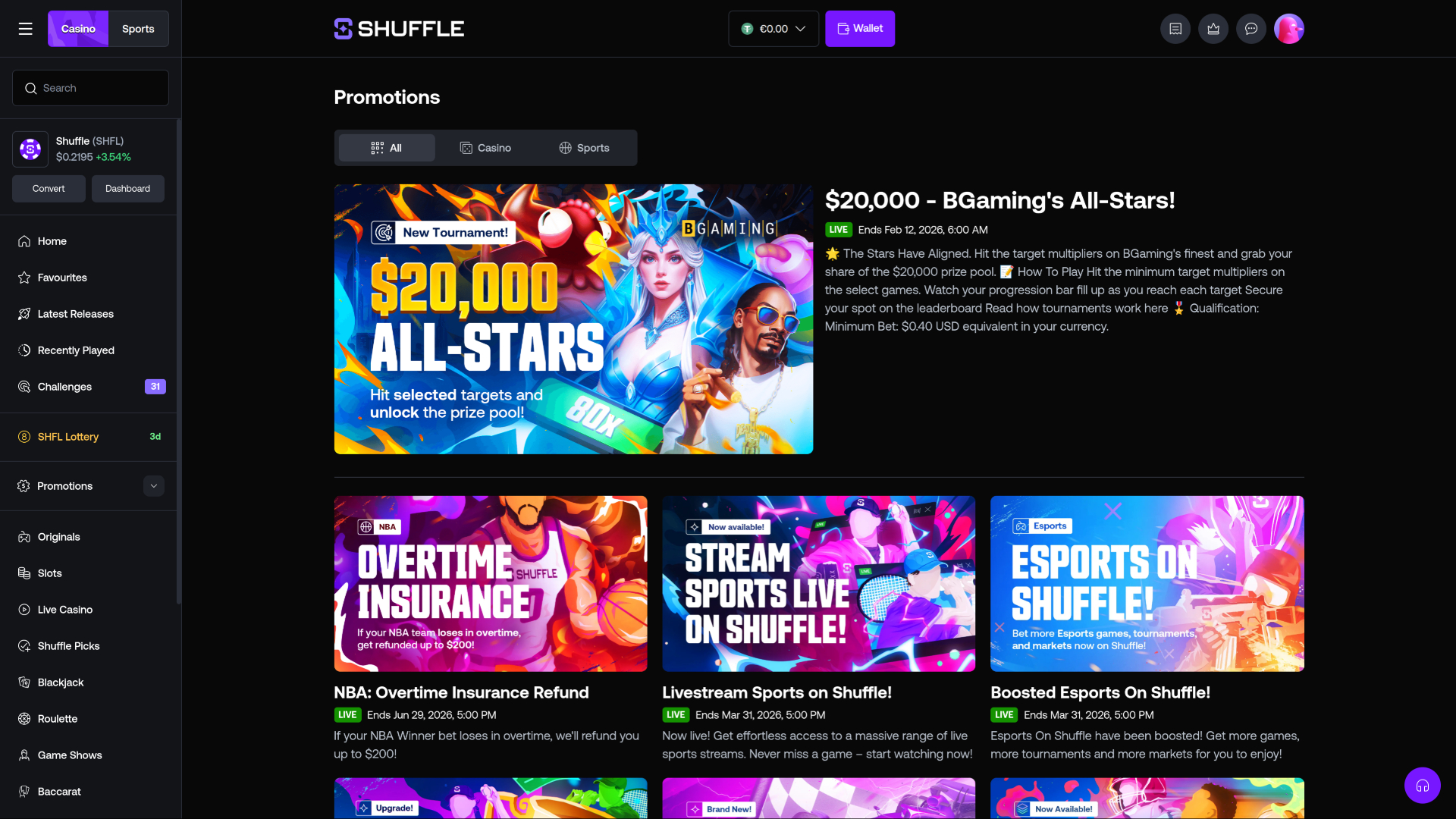 Promotions Shuffle Casino sur ordinateur