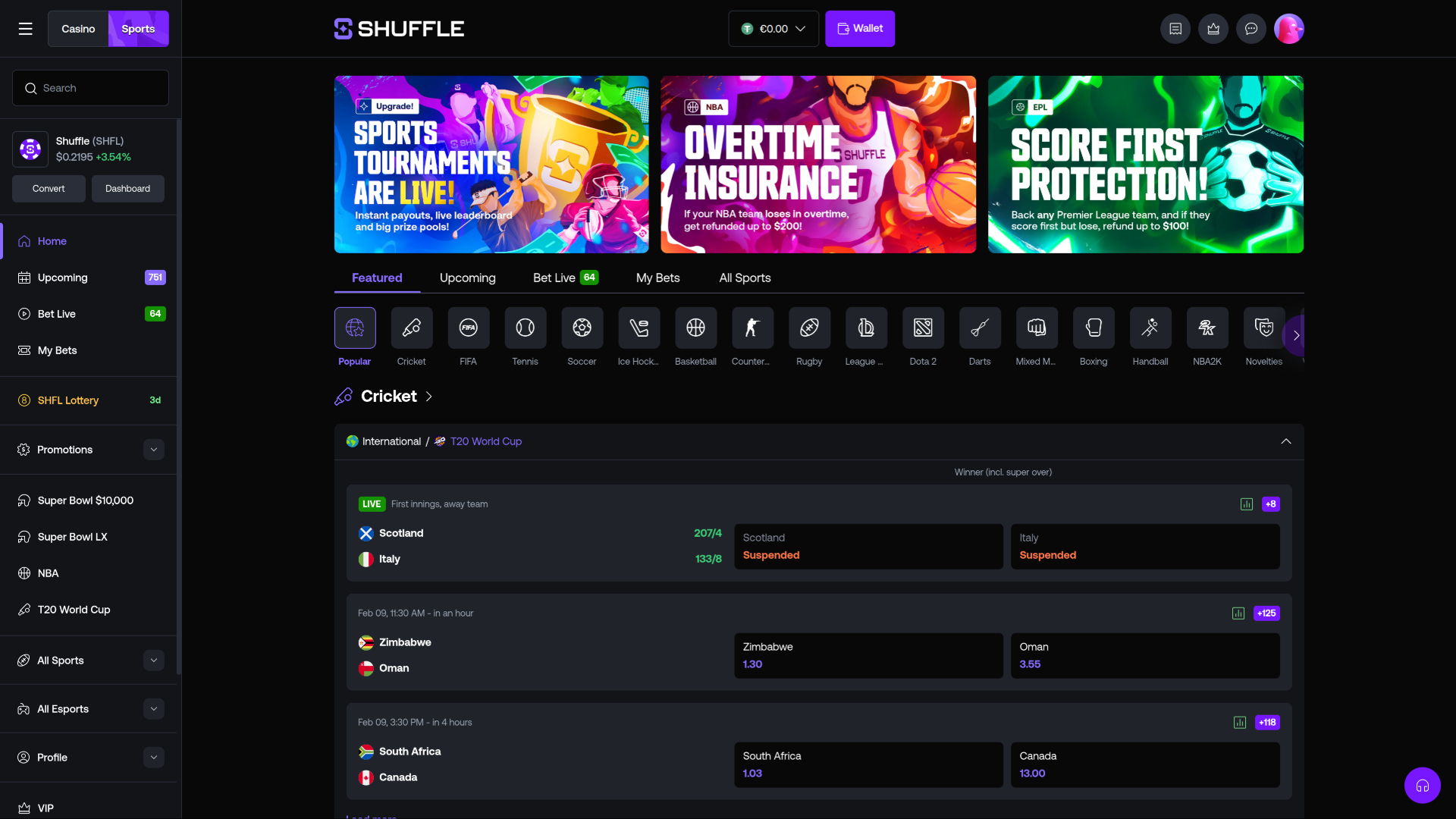 Shuffle Casino Paris sportifs sur ordinateur