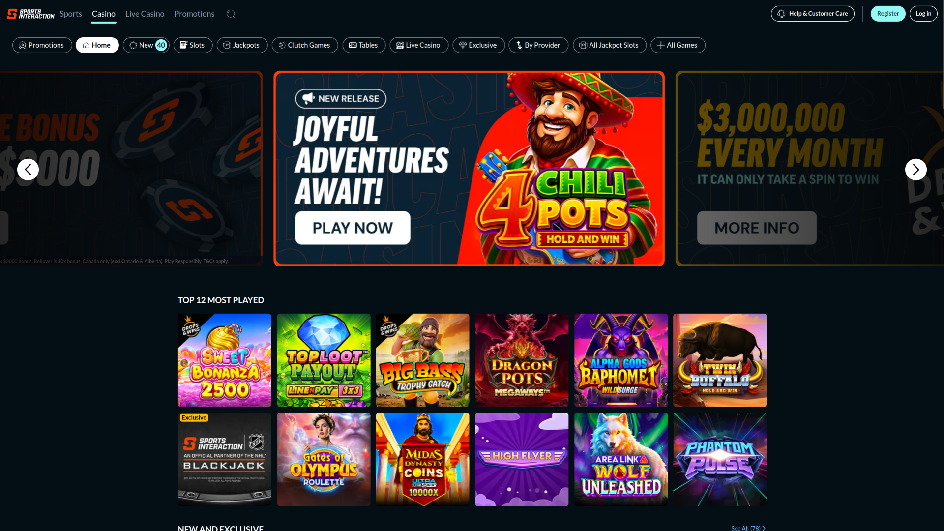 SIA Casino Desktop-Startseite