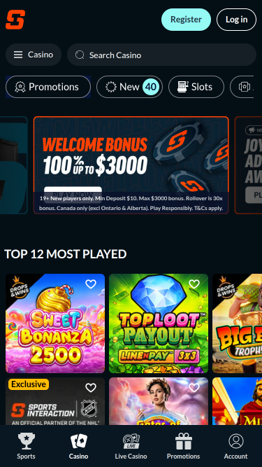SIA Casino Mobile Homepage