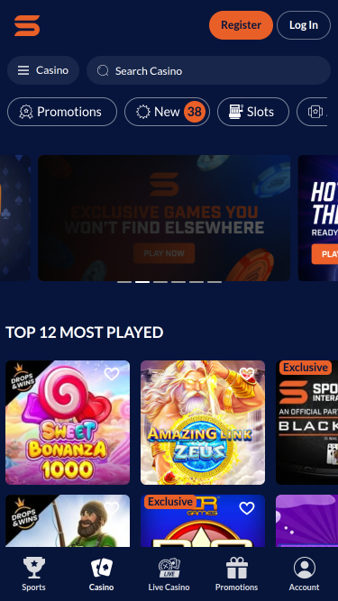 Page d'accueil mobile de SIA Casino