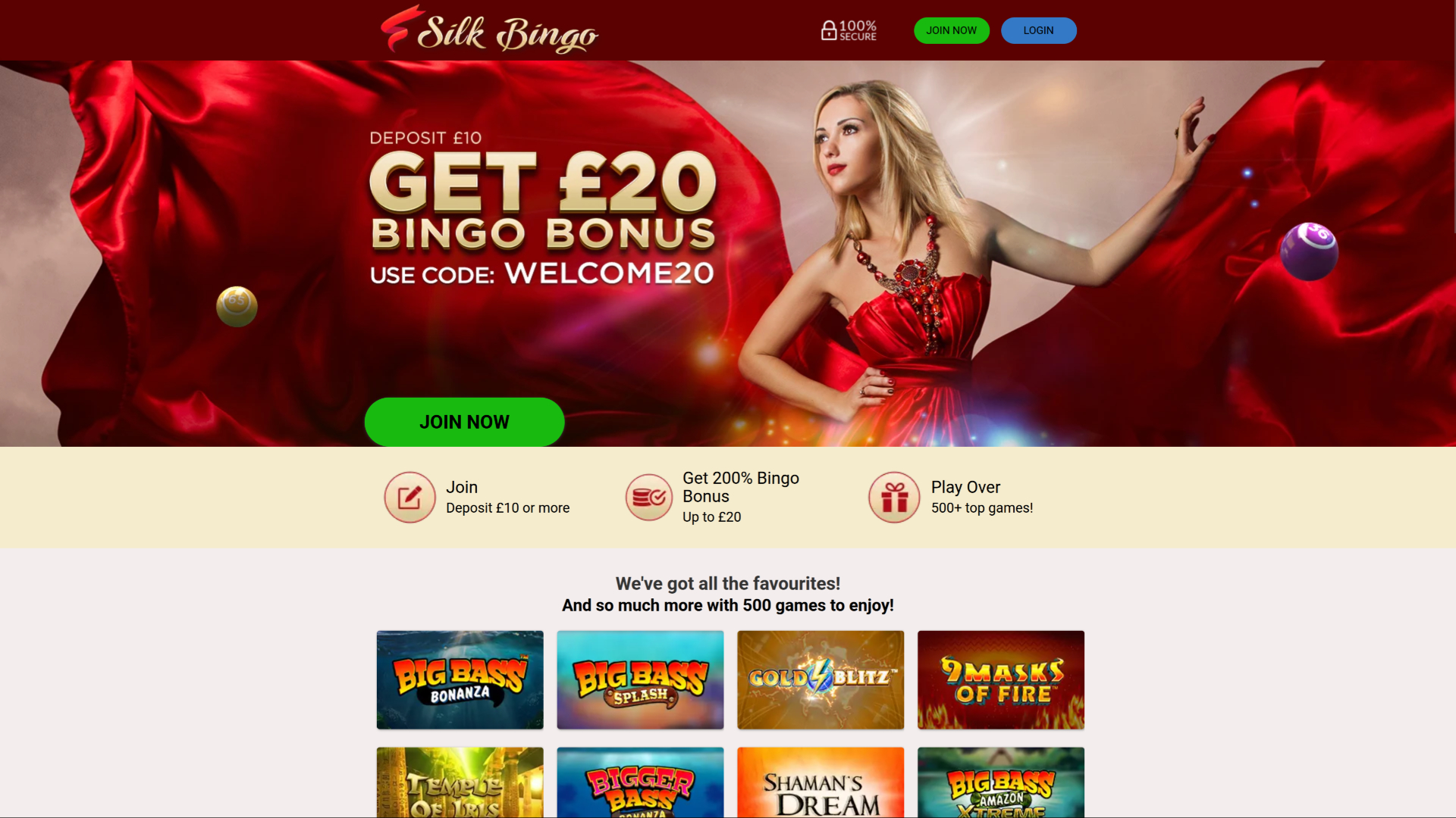 Silk Bingo Casino Desktop-Startseite