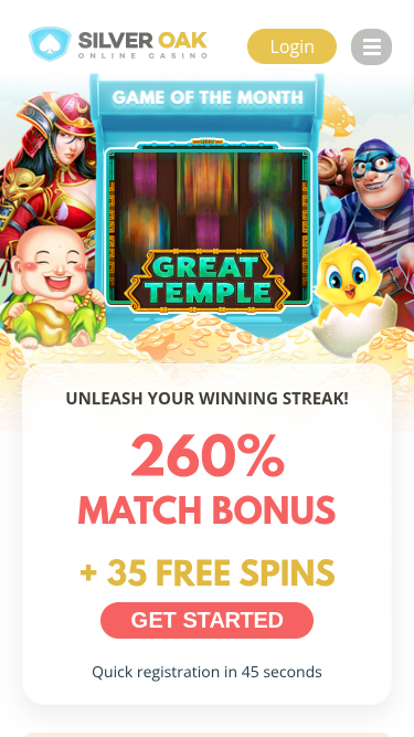 Silver Oak Casino Mobile Homepage