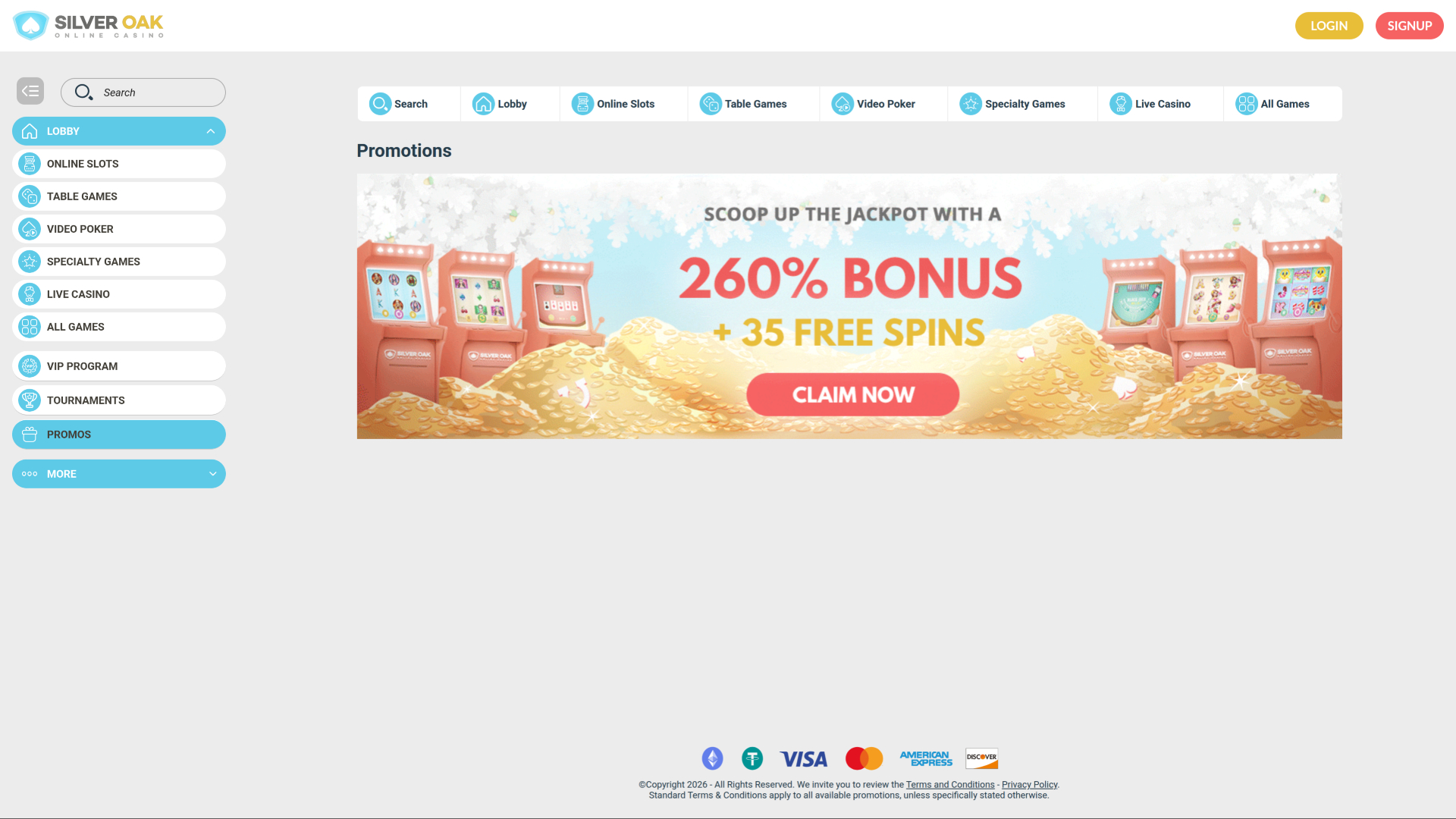 Promozioni desktop di Silver Oak Casino