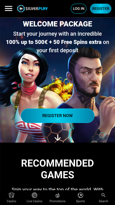Página de inicio de SilverPlay Casino en móvil